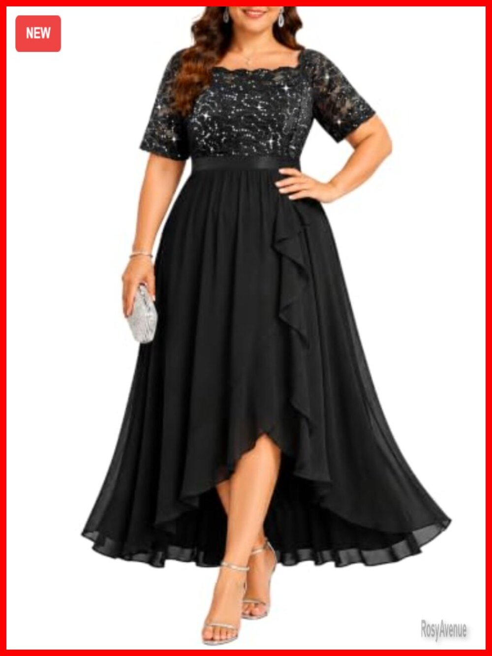 Plus Size Formal Evening Cocktail Dress Sequin Lace High Low